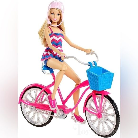 NEW Barbie Glam Bike Pink Helmet Blue Basket Jointed Doll Kids Toy Bicycle Set - Picture 13 of 13